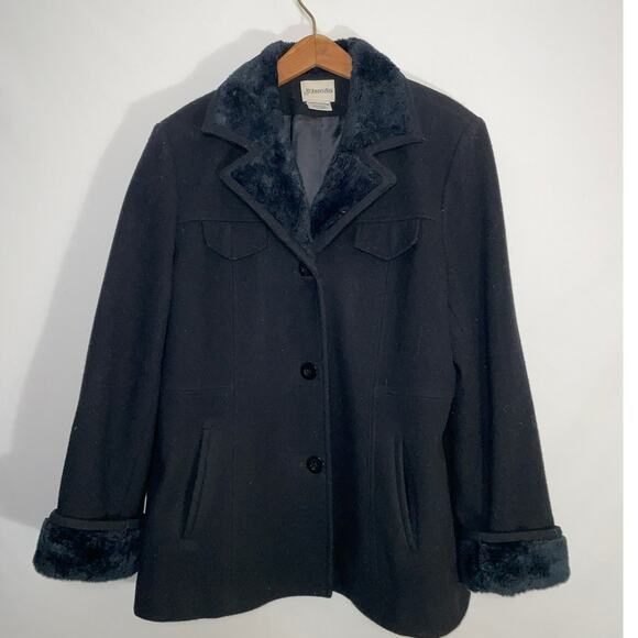 St. John's Bay Wool Coat w/ Faux Fur Trim - Women's Size XL - 100% Wool - Picture 1 of 11